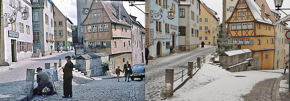 Rothenburg ob der Tauber - Die Koboldzeller Steige zweigt von Untere Schmiedegasse ab  - damals und heute - Jrg Nitzsche, Hamburg, Germany