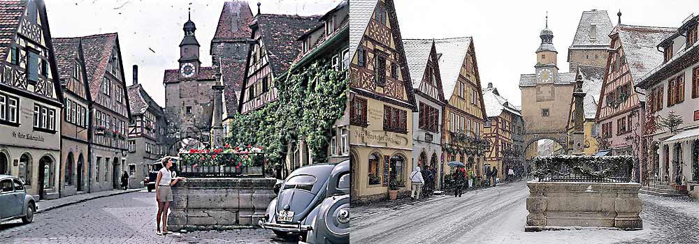 Rothenburg ob der Tauber - Brunnen in der Rdergasse - damals und heute