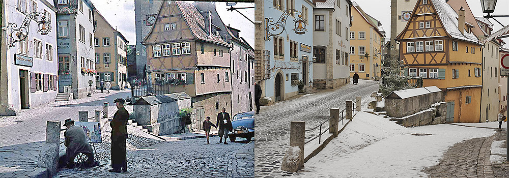 Rothenburg ob der Tauber - The Koboldzeller Steige branches off from Untere Schmiedegasse - then and now - Jrg Nitzsche Hamburg Germany