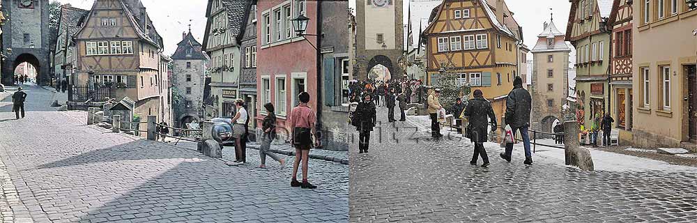 Rothenburg ob der Tauber - The Koboldzeller Steige branches off from Untere Schmiedegasse - then and now - Jrg Nitzsche Hamburg Germany