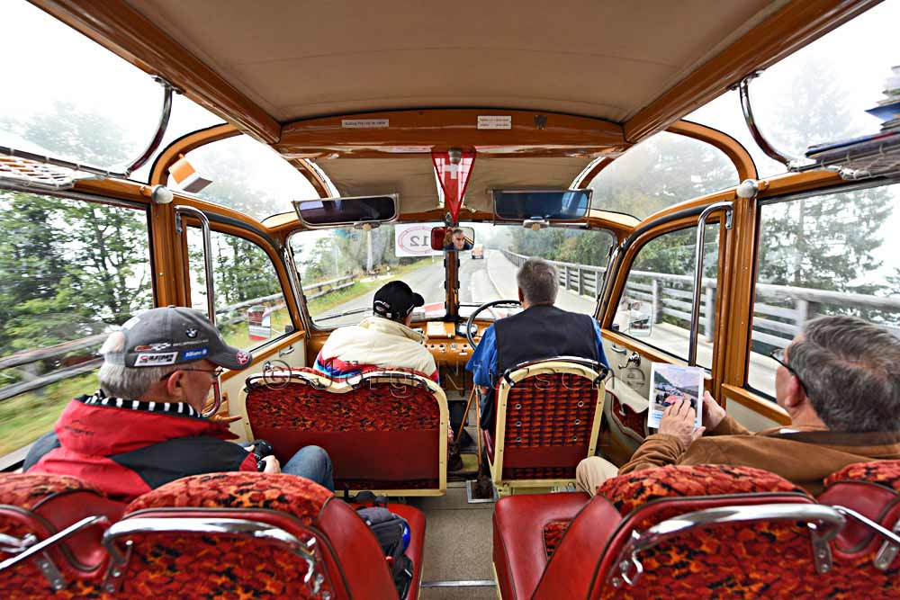 View through the cabin of the Mercedes minibus type 0319 at the Rofeld of the International Edelweiss Mountain Prize Rofeld Berchtesgaden - Jrg Nitzsche Hamburg Germany