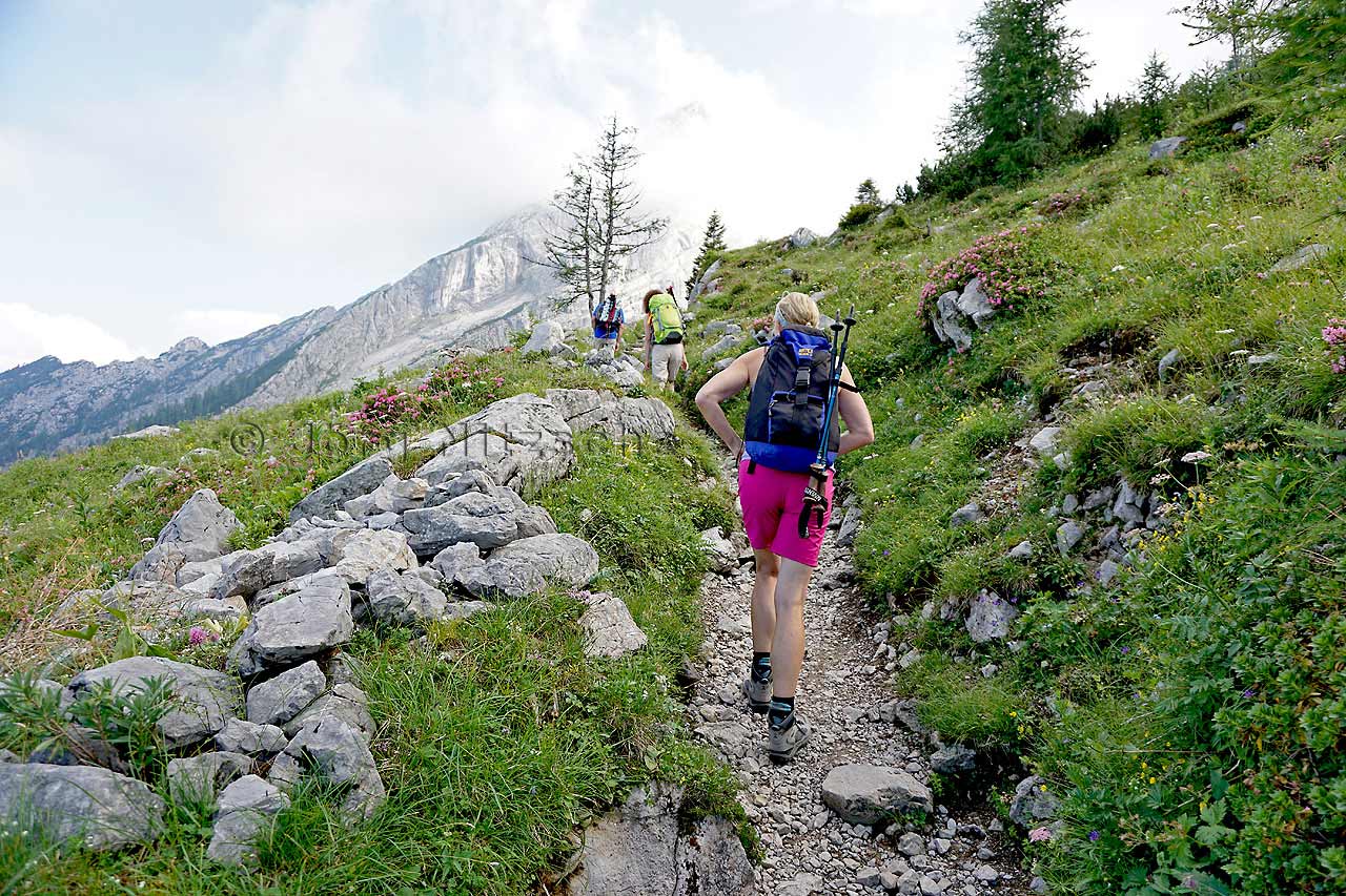 Wir wandern unserem 1. Etappenziel entgegen, der Weg zum Watzmannhaus.