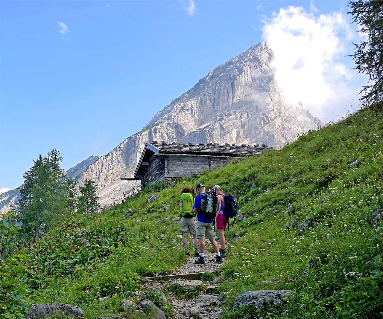 We reach the Falzalm with the Hocheck in the background.